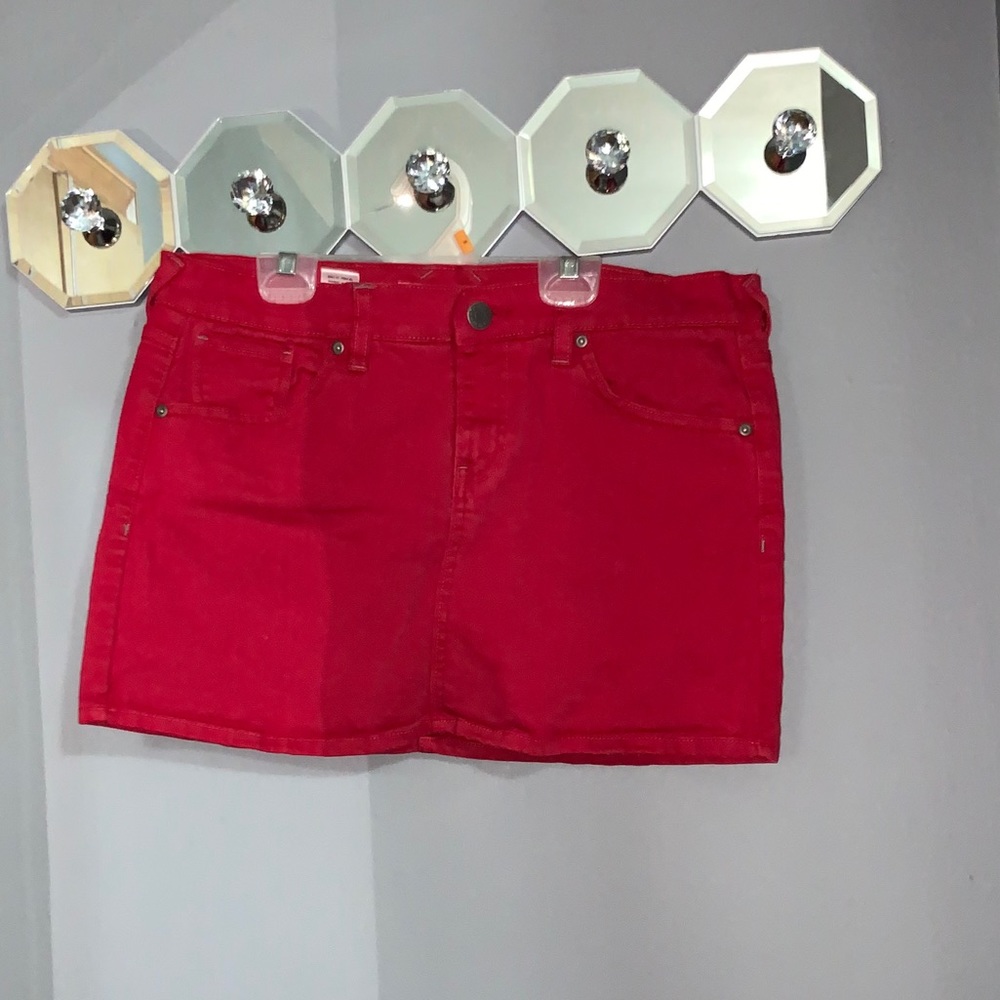 Red Denim Mini Skirt